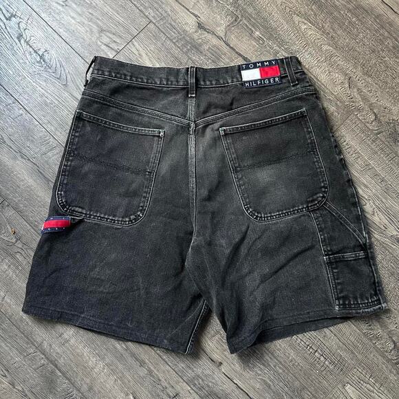Vintage Y2K Black Faded Tommy Hilfiger Baggy Denim Shorts - Picture 6 of 8